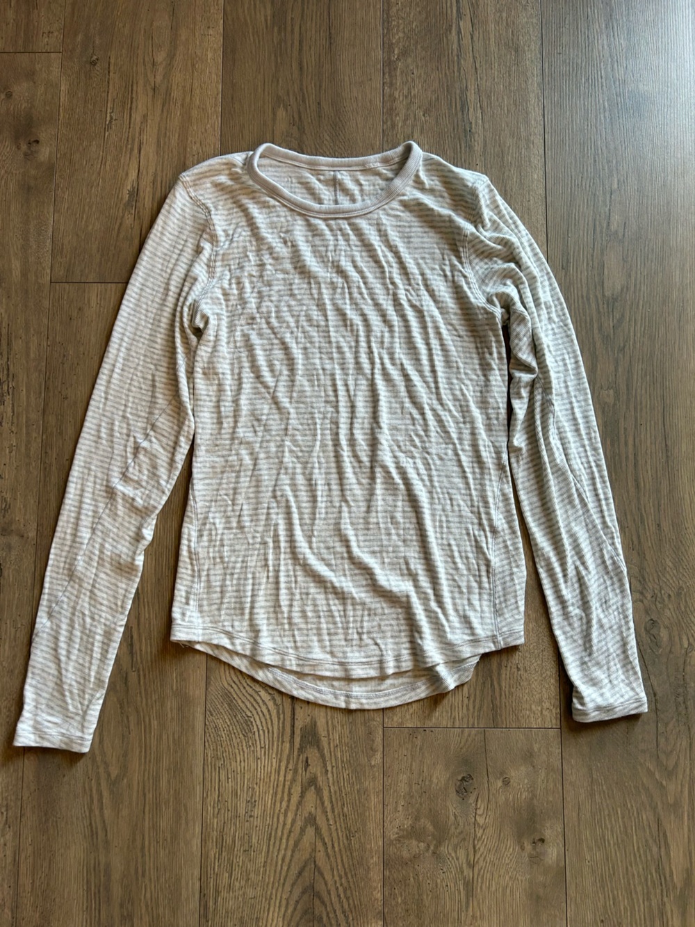 Lululemon Long Sleeve Crewneck Striped Ribbed Top - Cream/Gray